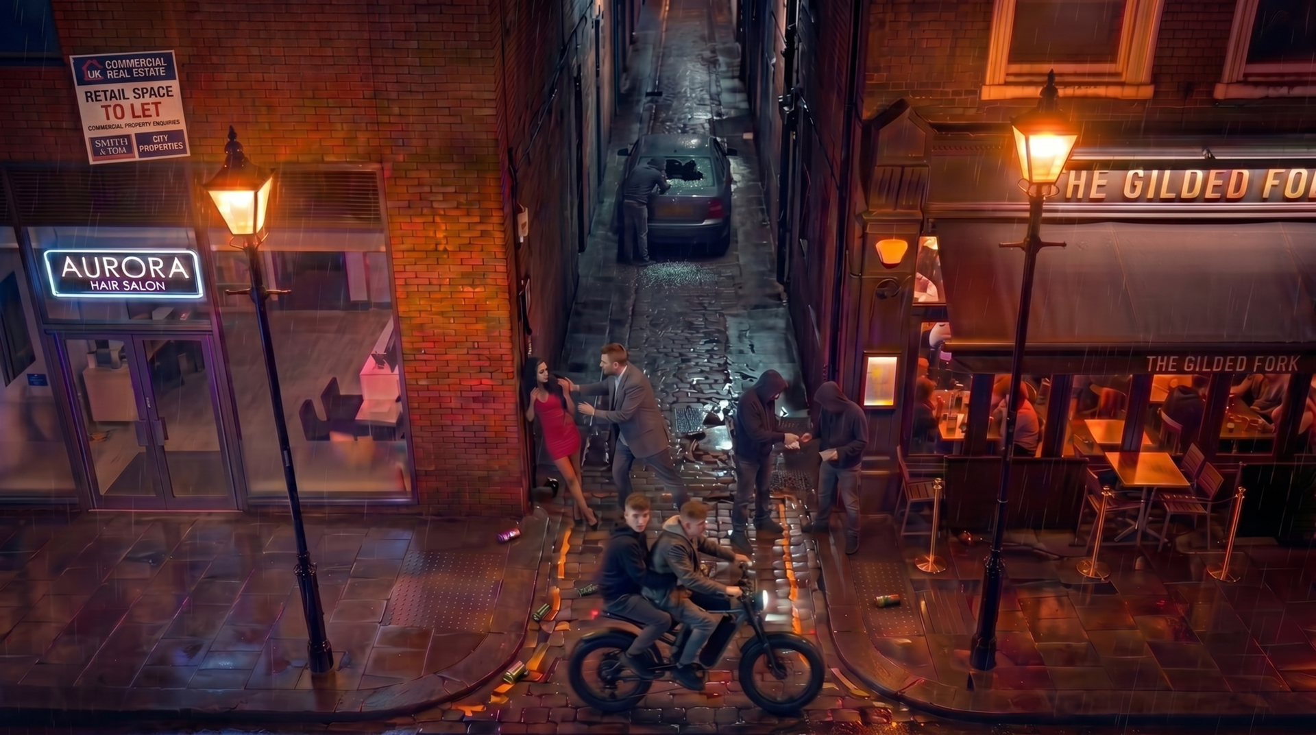 UK City Street at Night